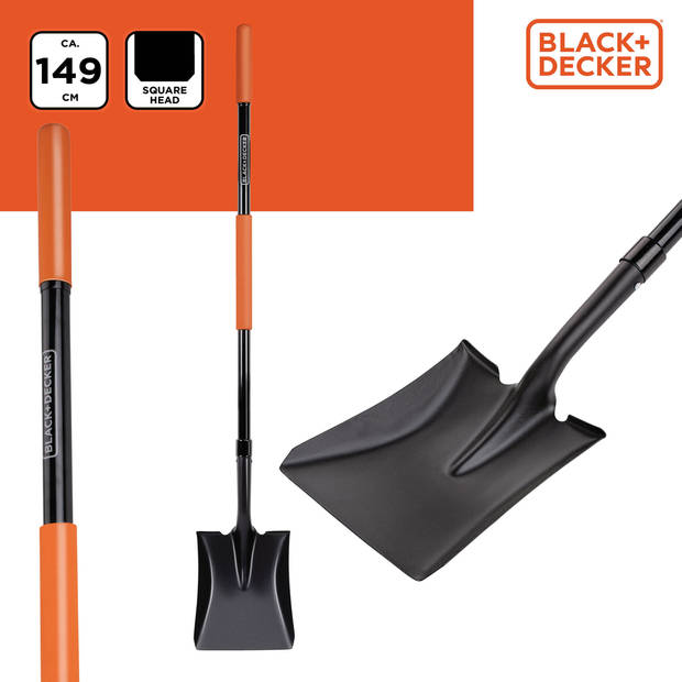 BLACK+DECKER Schep - Vierkante Kop - 149 CM - Stevig en Lichtgewicht Glasvezel - Zwart