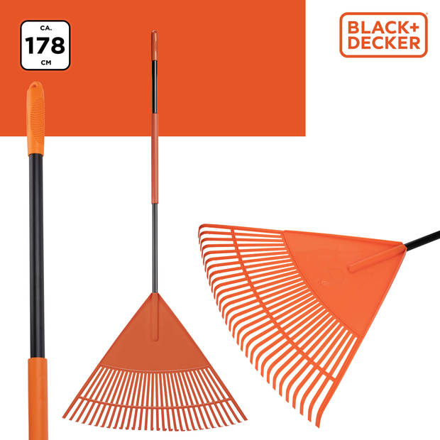 BLACK+DECKER Tuinhark BXGTTO7003 - 178 x 60 x 3 CM - Bladhark met Comfortabele Handgreep - Oranje/Zwart