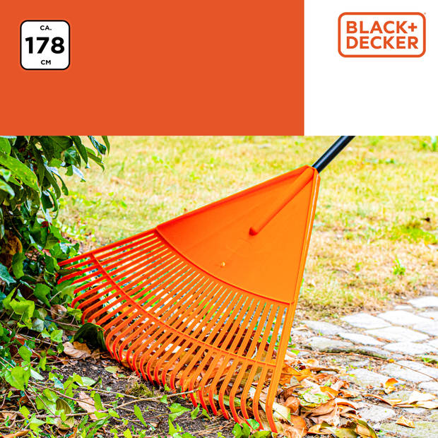 BLACK+DECKER Tuinhark BXGTTO7003 - 178 x 60 x 3 CM - Bladhark met Comfortabele Handgreep - Oranje/Zwart
