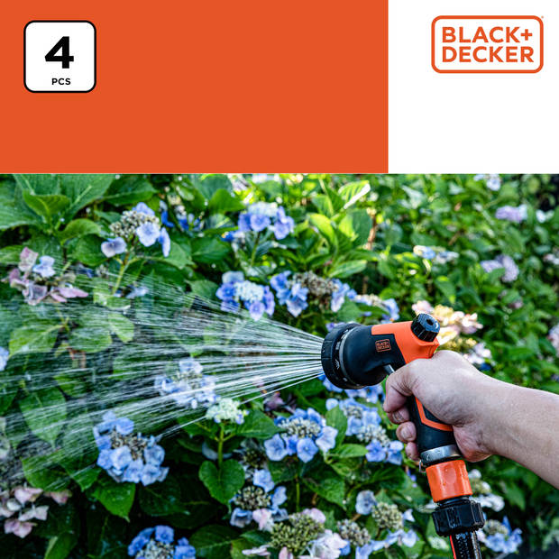 BLACK+DECKER Sproeikop met 3 Tuinslang Koppelingen - Aanpasbare Waterstroom - Kunststof - Zwart/Oranje