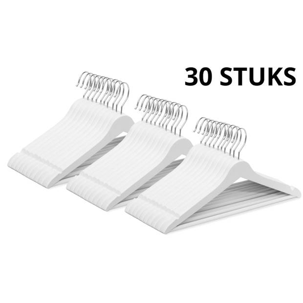 Wicotex - Kledinghanger hout - Kleerhangers, 30 stuks, met rok inkepingen en broekspijpen, draaibare haak, Wit