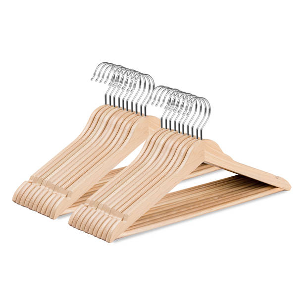 Wicotex-Kledinghanger hout-kleerhanger, 20 stuks, met rok inkepingen en broekspijpen, draaibare haak, beige