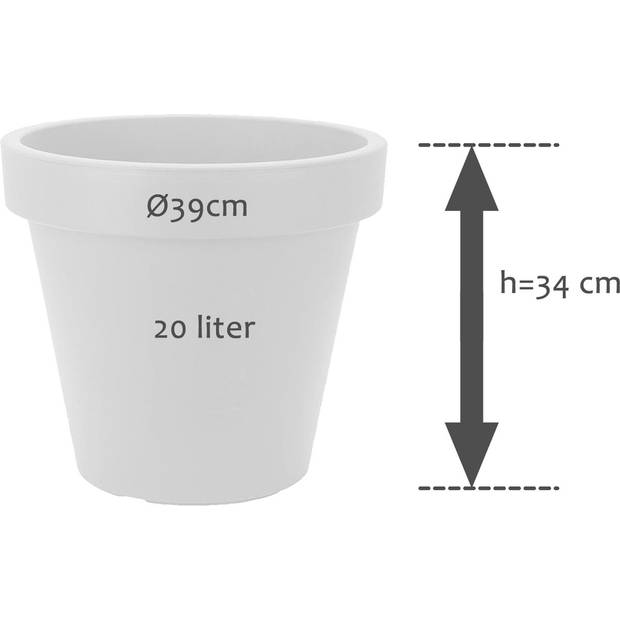 Set van 4 stuks Kunststof Bloempot Wit Ø39 cm - Dubbelwandig - Hoogte 34 cm