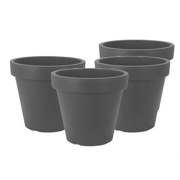 Set van 4 stuks Kunststof Bloempot Antraciet Ø48 cm - Dubbelwandig - Hoogte 43 cm