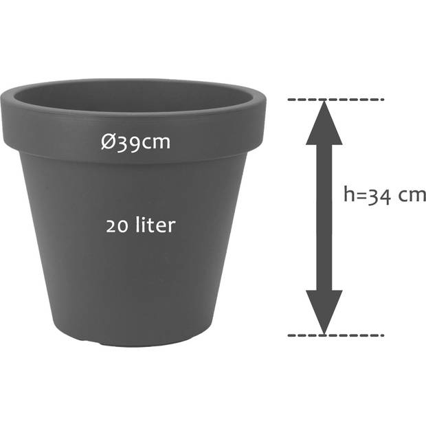 Set van 2 stuks Kunststof Bloempot Antraciet Ø39 cm - Dubbelwandig - Hoogte 34 cm