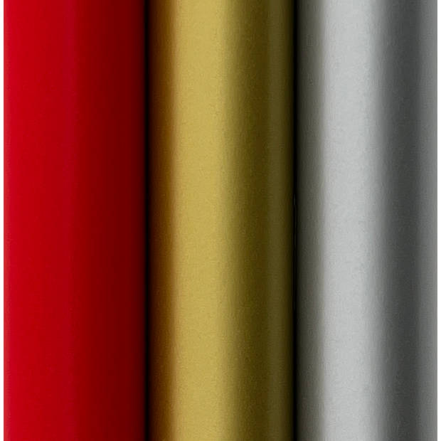 Kerstpapier Cadeaupapier voor Kerst - 80 grams Gecoat Papier - Rood Zilver Goud - 3 meter x 70 cm- 6 Rollen