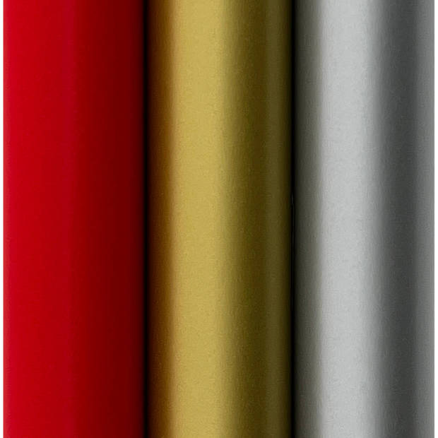 Kerstpapier Cadeaupapier voor Kerst - 80 grams Gecoat Papier - Rood Zilver Goud - 3 meter x 70 cm- 3 Rollen