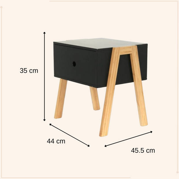 MISOU Nachtkastjes - Set van 2 - Stapelbaar - Industrieel - Zwart - 44x45.3x35cm - Hout