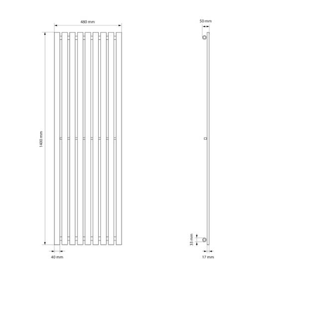 Badkamerradiator Stella 480x1400 mm antraciet met vloeraansluitset