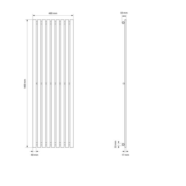 Badkamerradiator Stella 480x1400 mm antraciet met universele aansluitset