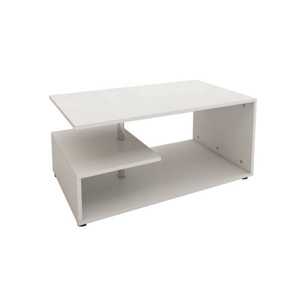 Salontafel 91x41x52,6 cm Wit met metalen decoratieve bar en planken op 3 niveaus ML-Design