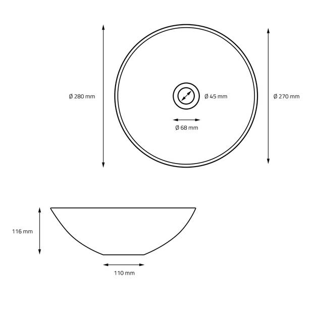 Wastafel rond Ø 28x11,6 cm Wit keramiek ML-Design