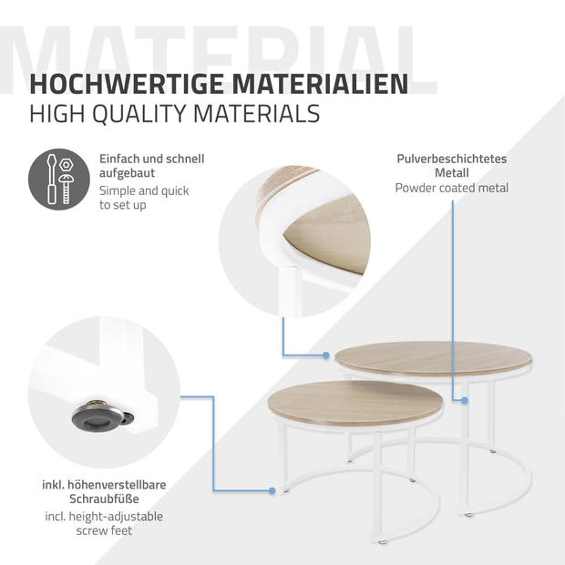 Salontafel set van 2 ronde vormen Sonoma eik/wit gemaakt van MDF en metaal ML-Design
