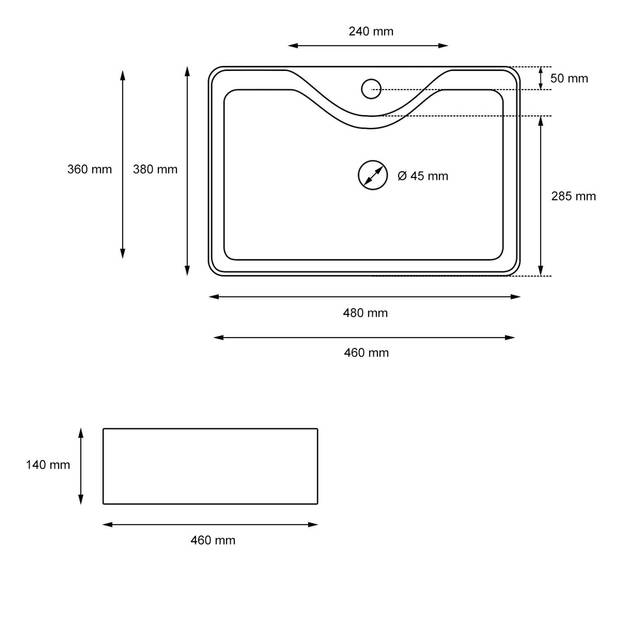 480x380x140 mm keramische wasbak Wit