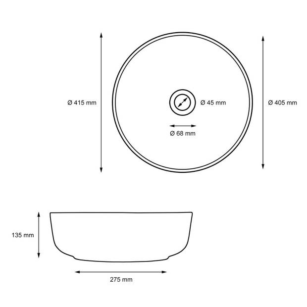 Wastafel incl. afvoerset zonder overloop Ø 41,5x13,5 cm Zwart keramiek ML-Design