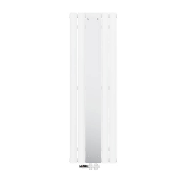 Badkamerradiator middenaansluiting met spiegel 450x1600 mm wit incl. vloeraansluitset met thermostaat LuxeBath