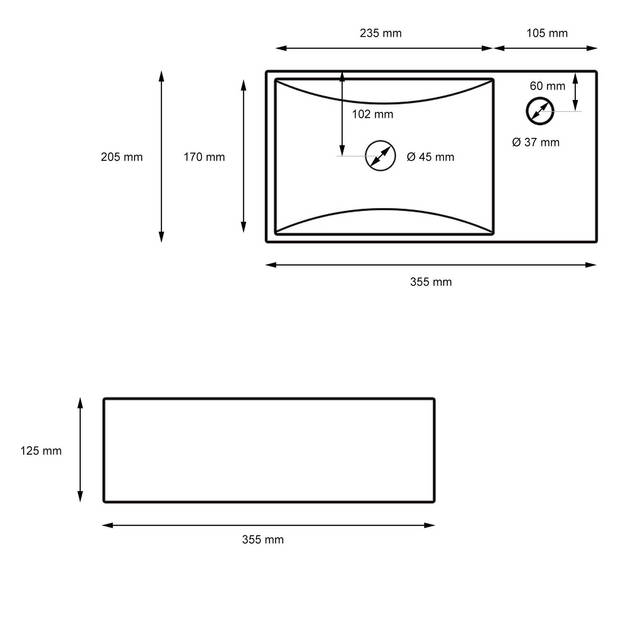 Wastafel 35,5x20,5x12,5 cm zwart keramiek ML-Design