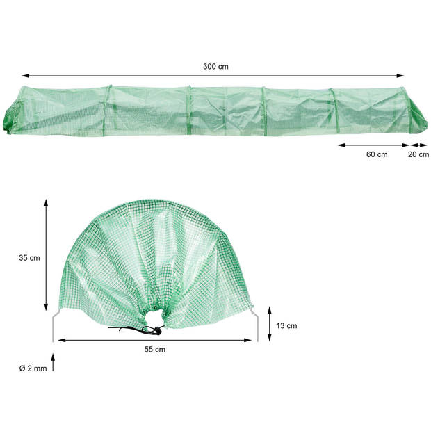 folietunnel 300x55x35 cm, transparant/groen, gemaakt van PE-roosterfolie