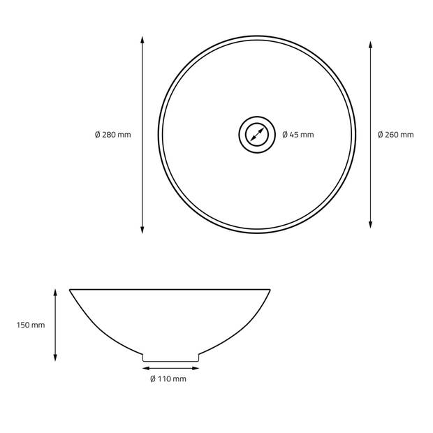 Wastafel incl. afvoerset zonder overloop Ø 28x15 cm Zwart keramiek ML-Design