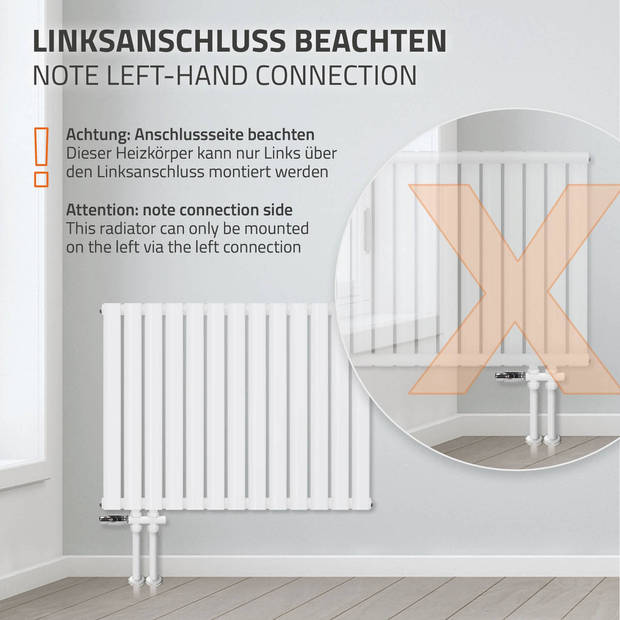 Paneelradiator enkellaags 600x780 mm Wit met universele aansluitset ML-Design