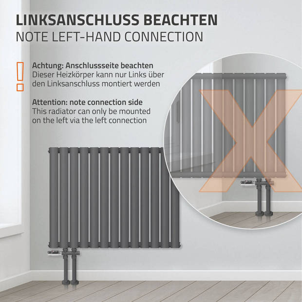 Paneelradiator enkellaags 600x780 mm Antraciet incl. universele aansluitset ML-Design