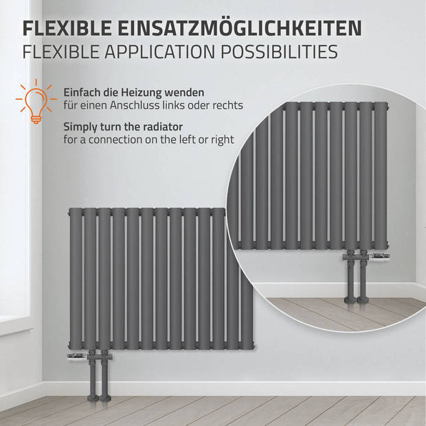 Paneelradiator dubbellaags 600x1020 mm antraciet incl. vloeraansluitset ML design