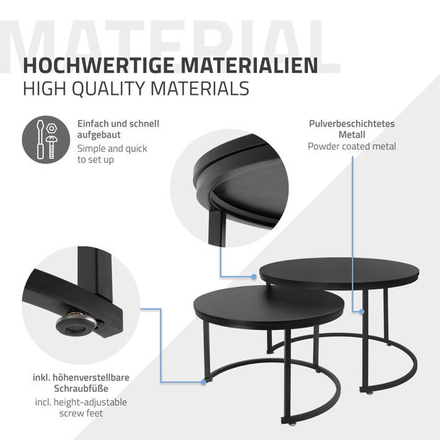 Salontafel set van 2 ronde vorm zwart mat gemaakt van MDF en metaal ML-Design