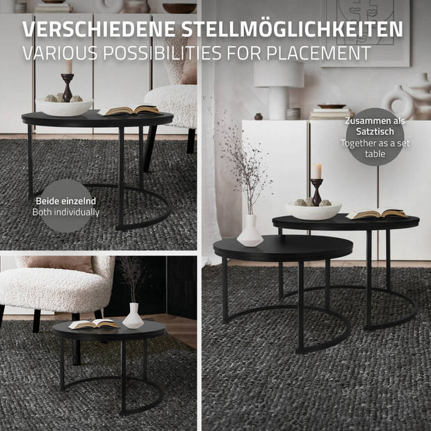 Salontafel set van 2 ronde vorm zwart mat gemaakt van MDF en metaal ML-Design