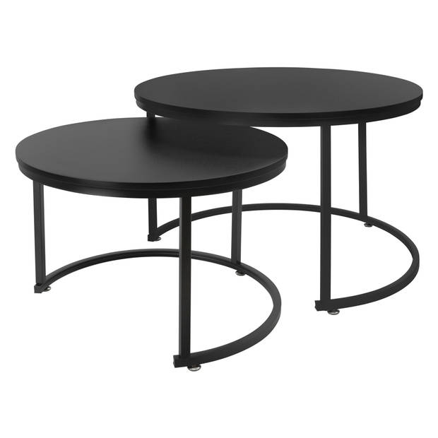 Salontafel set van 2 ronde vorm zwart mat gemaakt van MDF en metaal ML-Design