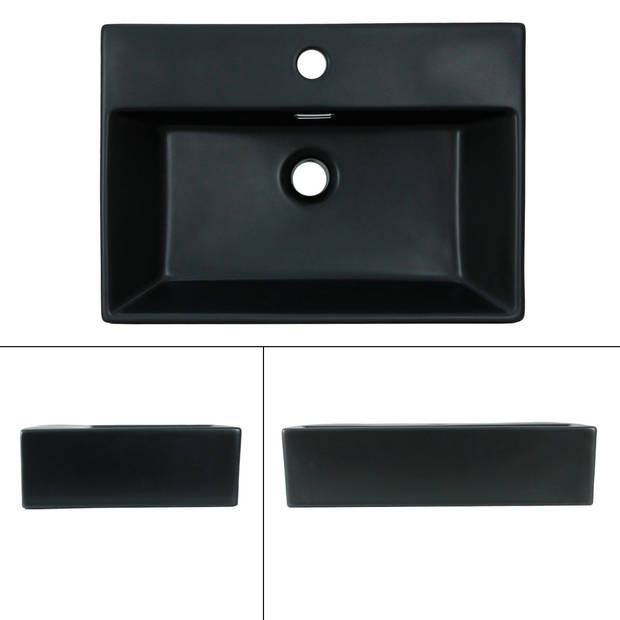 ML-Design wastafel zwart mat, 600x365x130 mm, rechthoekig, keramiek