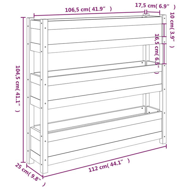 vidaXL Plantenbak 112x25x104,5 cm massief grenenhout