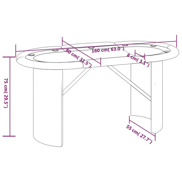 The Living Store Pokertafel Filzblad - Cup Holder - Comfortabele Rand - Stevig Metalen Frame - Blauw - 160x80x75cm