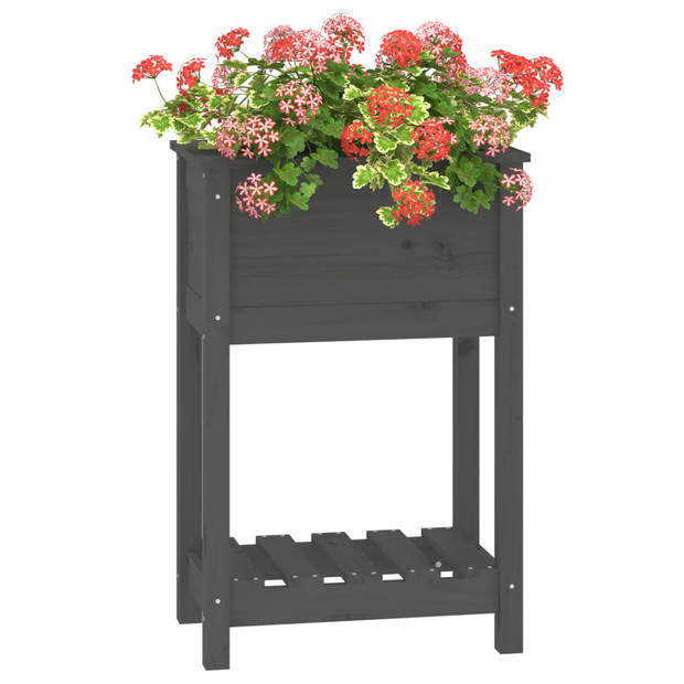 vidaXL Plantenbak met schap 54x34,5x81 cm massief grenenhout grijs