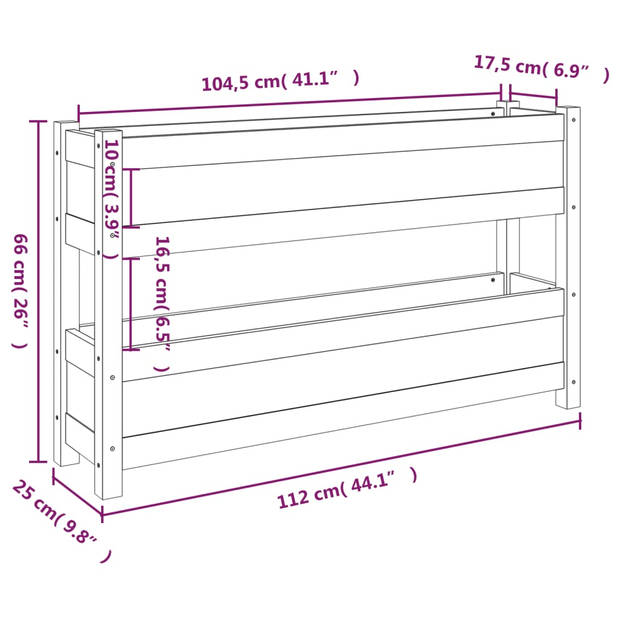 vidaXL Plantenbak 112x25x66 cm massief grenenhout wit