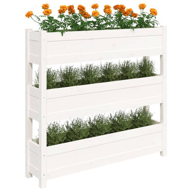 vidaXL Plantenbak 112x25x104,5 cm massief grenenhout wit