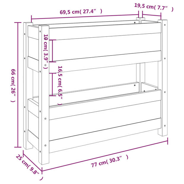 vidaXL Plantenbak 77x25x66 cm massief grenenhout wit