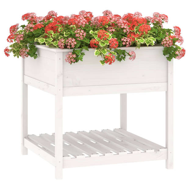 vidaXL Plantenbak met schap 82,5x82,5x81 cm massief grenenhout wit