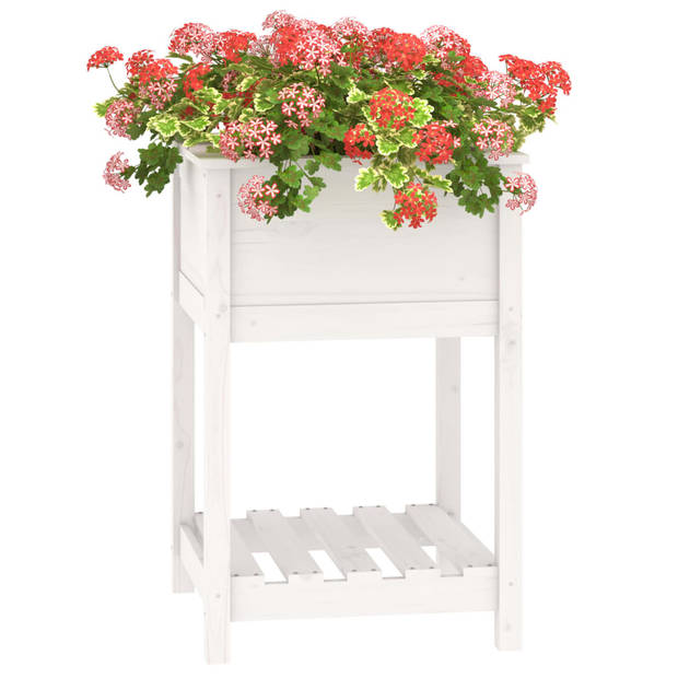 vidaXL Plantenbak met schap 54x54x81 cm massief grenenhout wit