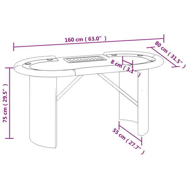 The Living Store Pokertafel - Professioneel - Zacht tafelblad - Ingebouwde bekerhouder - Comfortabele tafelrand -