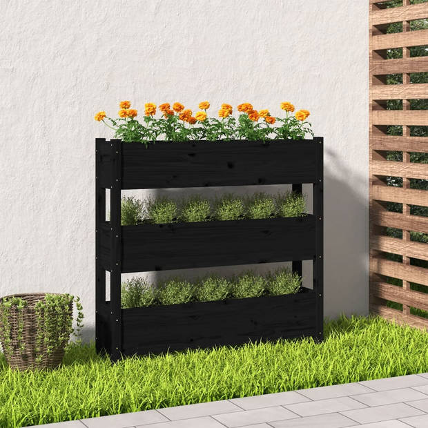 vidaXL Plantenbak 112x25x104,5 cm massief grenenhout zwart