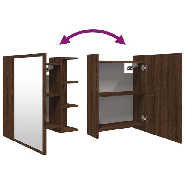 The Living Store Badkamerspiegelkast - Bewerkt hout - Wandmontage - 62.5 x 20.5 x 64 cm - Bruineiken