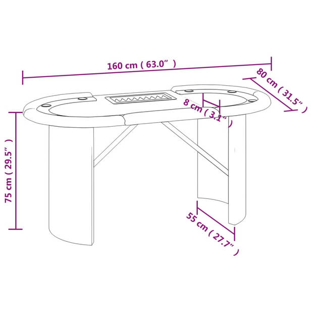 vidaXL Pokertafel voor 10 spelers met fichebak 160x80x75 cm groen