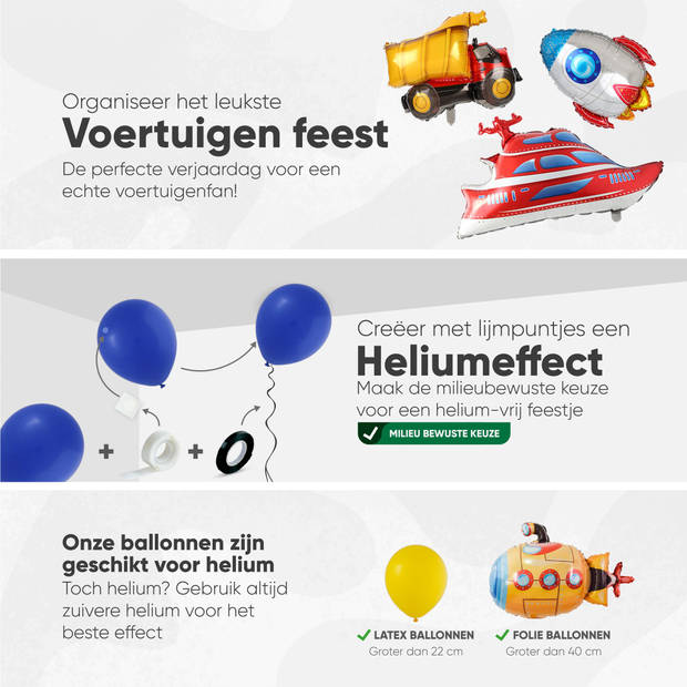 Fissaly® 71 Stuks Voertuigen Feest Versiering – Kinderfeestje Decoratie – Boot, Vliegtuig, Raket, Bus & Tractor
