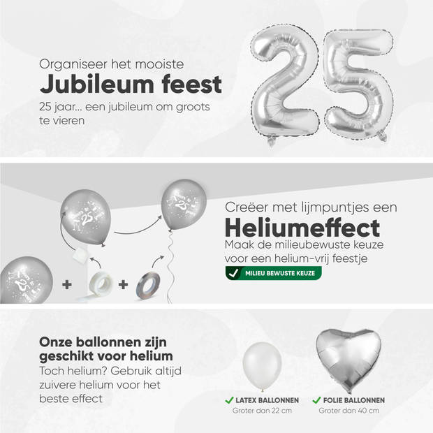 Fissaly® 25 Jaar Jubileum Decoratie Versiering - Zilveren Bruiloft & Huwelijk – Getrouwd - In Dienst – Zilver