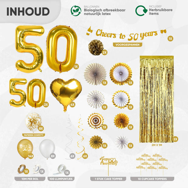 Fissaly® 50 Jaar Gouden Jubileum Decoratie Versiering – Bruiloft, Huwelijk & Getrouwd - In Dienst – Goud