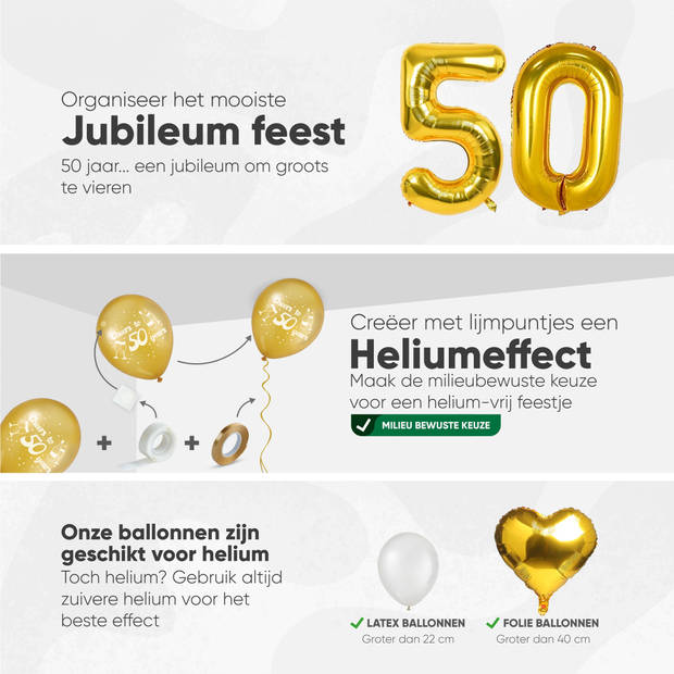 Fissaly® 50 Jaar Gouden Jubileum Decoratie Versiering – Bruiloft, Huwelijk & Getrouwd - In Dienst – Goud