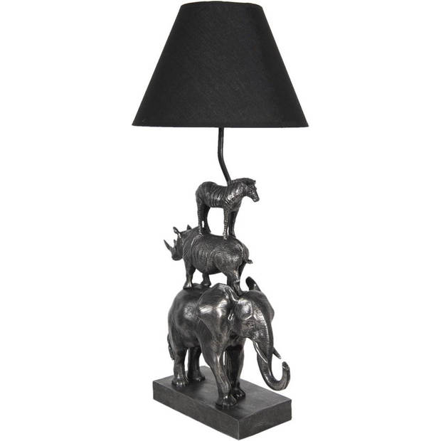 HAES DECO - Tafellamp - City Jungle - Olifant, 32x27x65 cm - Zilverkleurig Zwart - Bureaulamp, Sfeerlamp. Nachtlampje