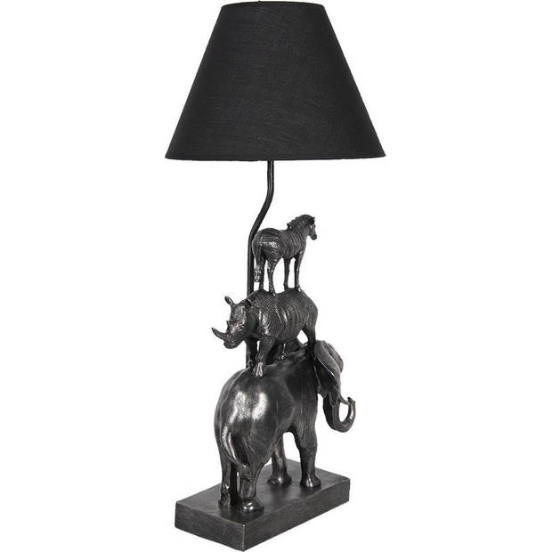 HAES DECO - Tafellamp - City Jungle - Olifant, 32x27x65 cm - Zilverkleurig Zwart - Bureaulamp, Sfeerlamp. Nachtlampje