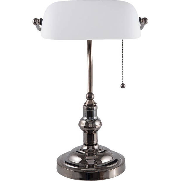 HAES DECO - Bureaulamp Bankierslamp 27x23x42 cm Wit Ijzer Glas Tafellamp