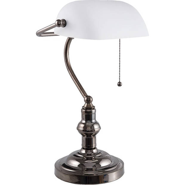 HAES DECO - Bureaulamp Bankierslamp 27x23x42 cm Wit Ijzer Glas Tafellamp